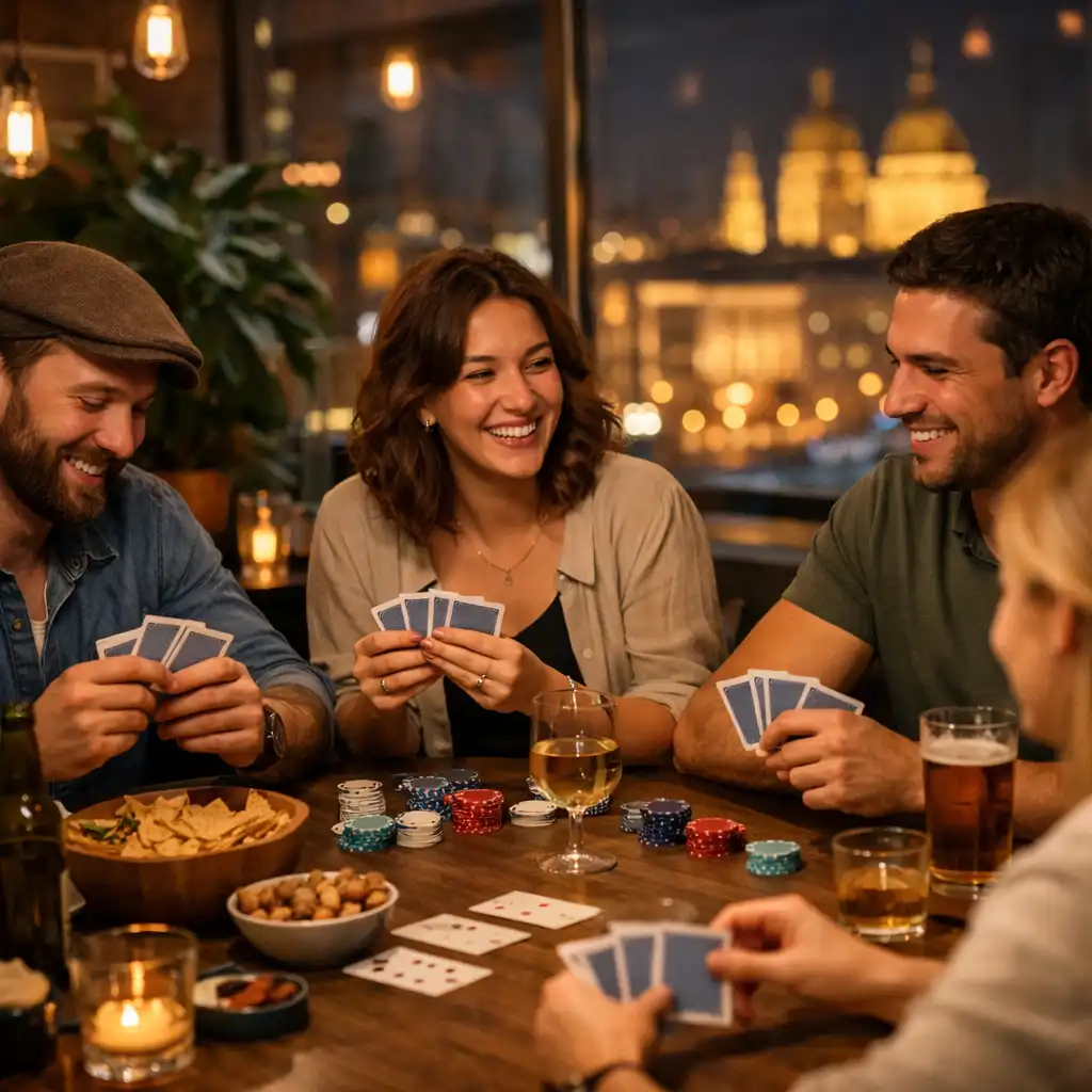 Offline póker est elegáns asztaltársaságokkal és kártyalapokkal