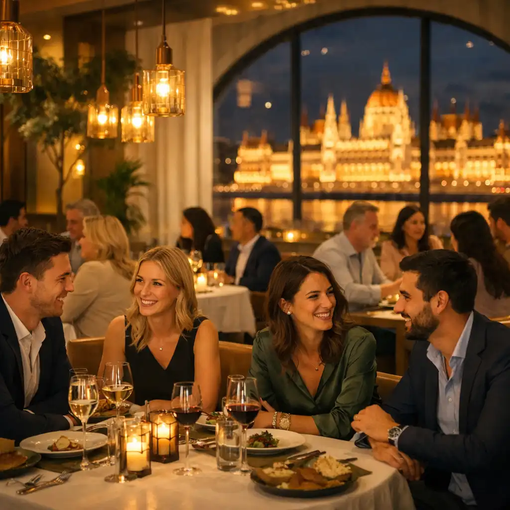 Baráti társaság elegáns esti összejövetelen a Magyar Night Club Hub-ban